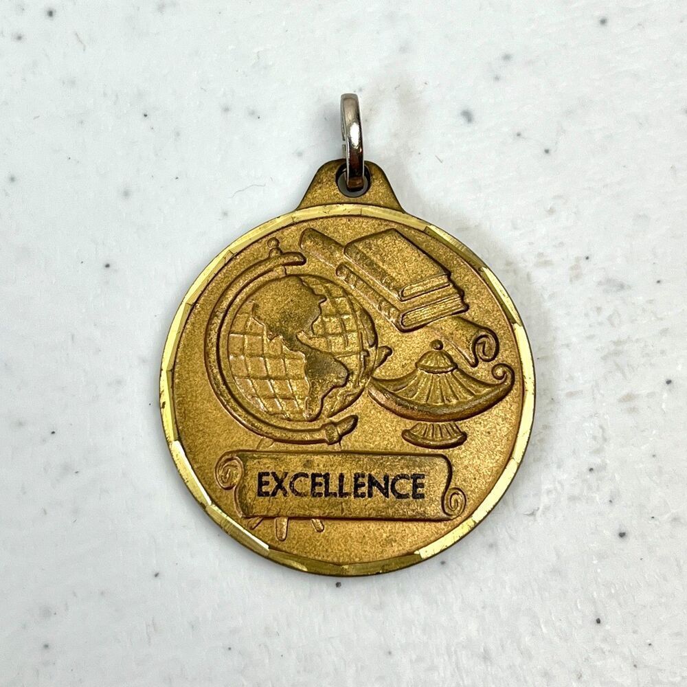 Vintage Bronze Excellence Medallion Pendant Medal Signed Made In Italy